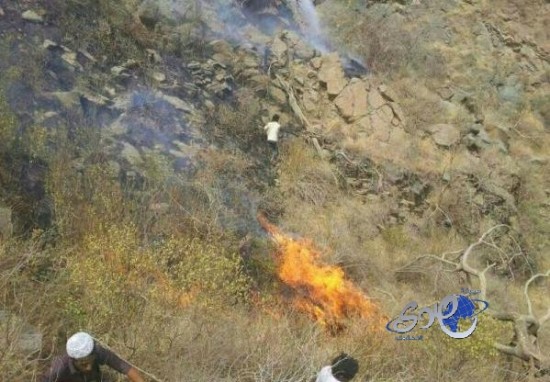 بالصور.. عجز الدفاع المدني عن إطفاء حريق جبل “العريف”