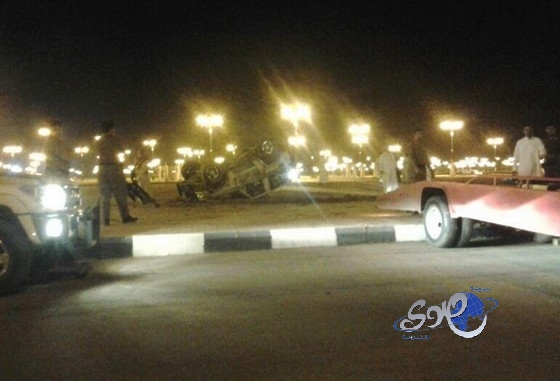 انقلاب دورية مرور خلال مطاردة مفحط غرب رفحاء