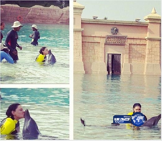 أحلام تلعب مع الدلافين وتغرقها بقبلاتها في الماء.. وتدعو بالعمر الطويل لكارهيها