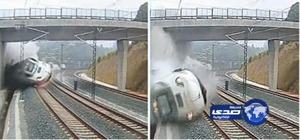 بالفيديو.. لحظة خروج قطار الموت في اسبانيا عن سكته