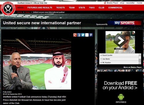 الأمير عبدالله بن مساعد يشتري 50% من أسهم شيفيلد يونايتد