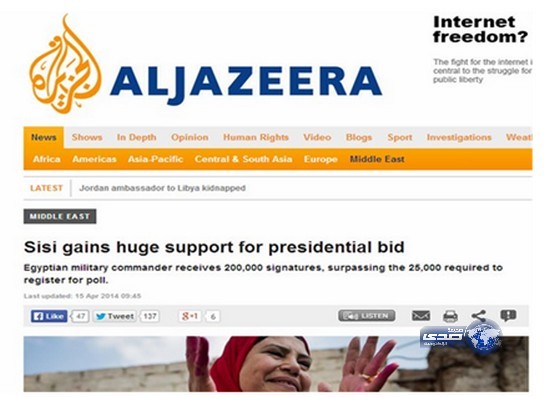 الجزيرة تعترف: السيسي يتمتع بشعبية واسعة