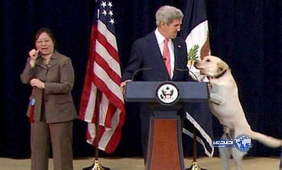 بالفيديو..كيري يعقد مؤتمراً صحفياً برفقة كلب!