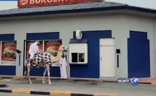 بالفيديو:شاب قطري يخطف انظار العالم وهو يمتطي جملاً ويقف في طابور لشراء &#8220;الهمبرغر&#8221;