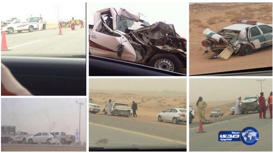 6 إصابات في تصادم 10 سيارات على طريق حائل – القصيم بسبب الغبار