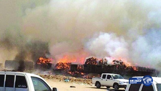 حريق في سوق الأعلاف بحفر الباطن يلتهم حمولة 19 شاحنة