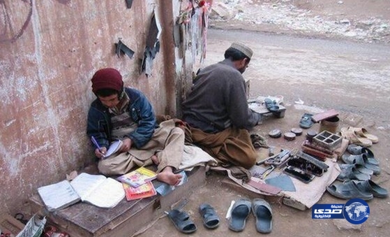 أفغاني منشغل بصناعة الأحذية ، بينما أبنه منشغل بصناعة مستقبله مشهد تتجلى فيه أبوة وتربية عظيمة
