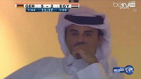 الشيخ تميم يحضر مباراة مصر وألمانيا لكرة اليد