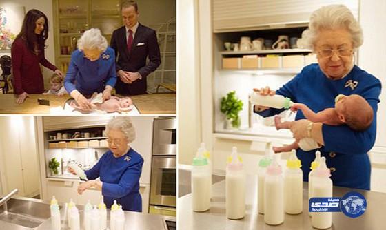 ملكة بريطانيا تغير الحفاضات وترضع حفيدتها الجديدة