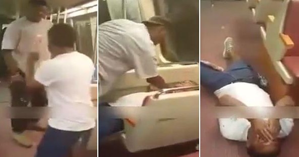 بالفيديو: مشاجرة عنيفة بين رجلين على متن قطار