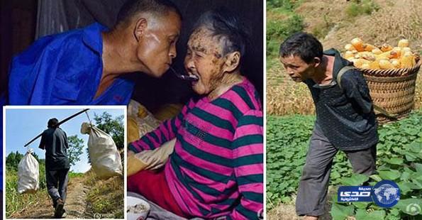 صيني بلا ذراعين يرعى أمه المريضة ويزرع الأرض بقدميه