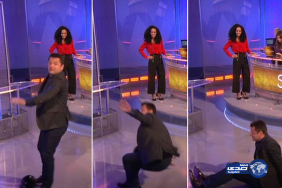 فيديو: لحظة سقوط مذيع على الأرض أثناء بث على الهواء