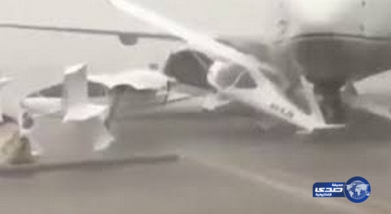 بالفيديو.. العاصفة تتلاعب بطائرات أبو ظبي وتتسبب في تصادمها وتحطمها