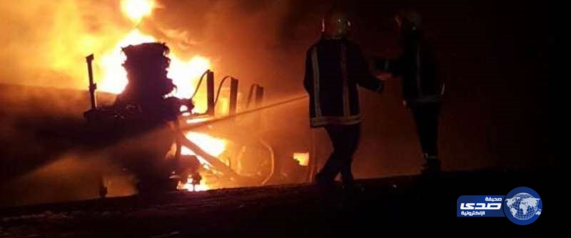 حريق صهريج وقود برأس مشعاب يصيب سائقه
