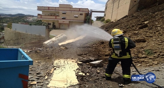 سقوط جدار منزل وخزان غاز بقرية السرفة بـ&#8221;الباحة&#8221;