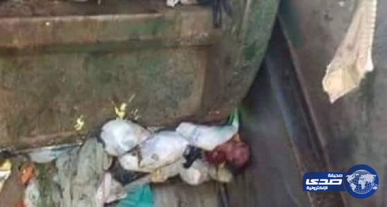 بالصورة ..طفل ملقى داخل صندوق إحدى سيارات القمامة بالقاهرة يثير غضب رواد التواصل