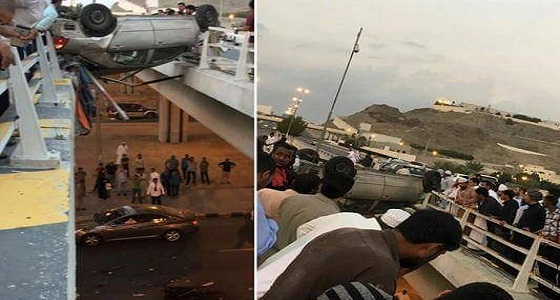 مصرع و إصابة 4 أشخاص في انقلاب سيارة فوق كوبري الملك عبدالله بمكة