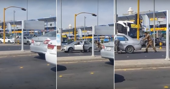 بالفيديو.. رجل مرور بالمدينة يتطوع لمساعدة وافد تعطلت سيارته بالطريق