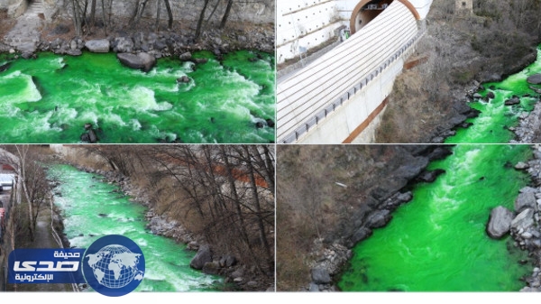 بالصور.. تحول مياه نهر Valira الى اللون الأخضر