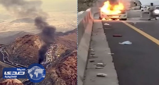 بالفيديو.. تكدس السيارات بطريق الكر في الطائف بسبب حريق مركبة