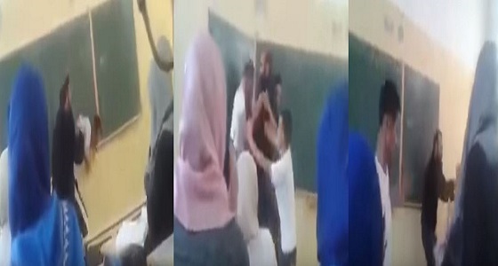 بالفيديو.. مشاجرة عنيفة بين معلم وطالب داخل الفصل