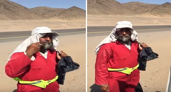 فيديو.. عامل مسن ينظف منطقة جبلية تحت أشعة الشمس