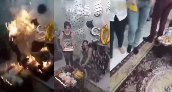 بالفيديو.. عيد ميلاد ينتهي باشتعال النيران في فتاتين