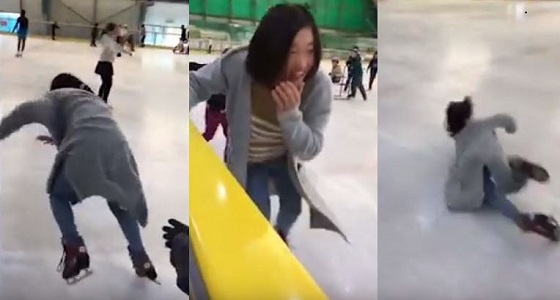 بالفيديو.. سقوط مروع لفتاة تعثرت على الجليد