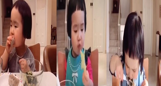 بالفيديو.. طفلة تثير ضجة بالفيسبوك لشراهتها في تناول الأطعمة