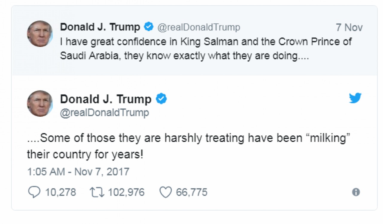 تغريدات ترامب على &#8221; تويتر &#8221; عن المملكة الأكثر تفاعلا خلال 2017