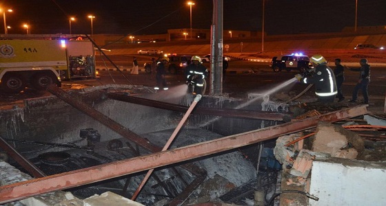 بالصور.. مصرع عامل وإصابة آخر في حريق محطة وقود بحائل