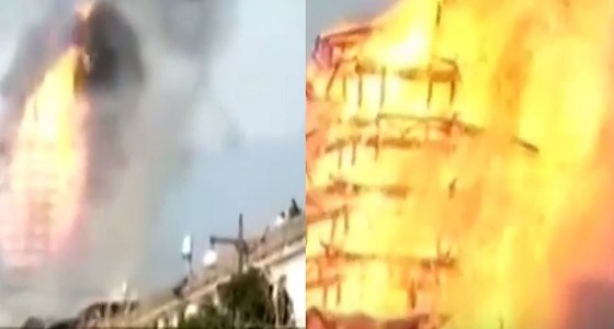 بالفيديو..حريق غامض يتسبب في هدم معبد بوذي بالكامل
