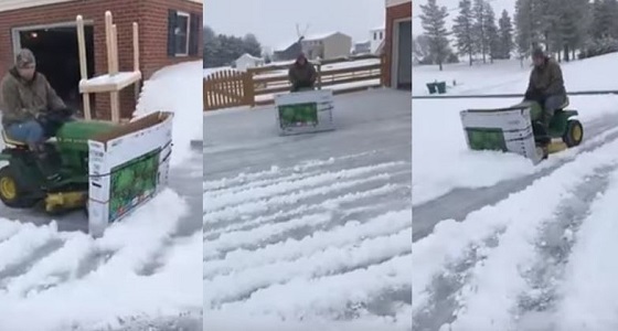 بالفيديو.. مواطن أمريكي يُزيل الثلج بطريقة غريبة