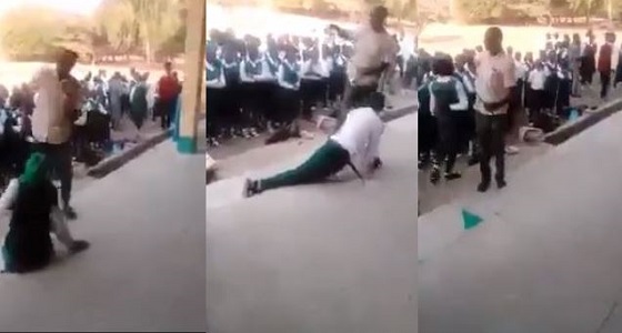 فيديو مروع لمعلم يجلد طلابه بأرض الطابور بوحشية