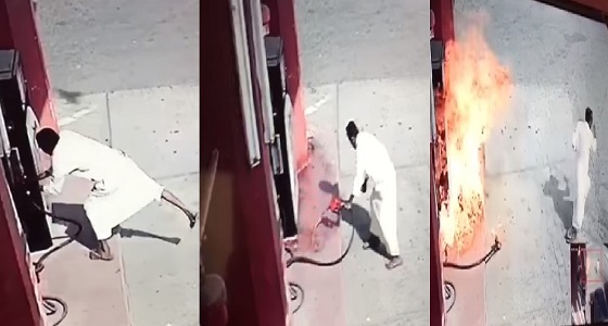 بالفيديو.. مجهول يتعمد إشعال حريق بمحطة وقود