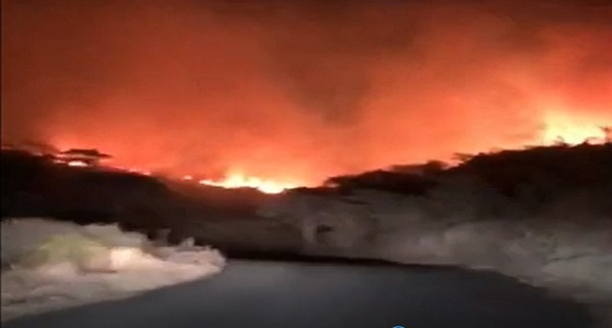 بالفيديو.. اندلاع حريق هائل في عسير