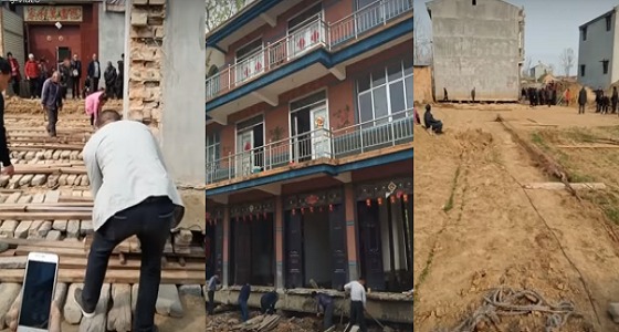 بالفيديو.. رجل يزيح منزله المكون من 3 طوابق لمسافة 6 أمتار