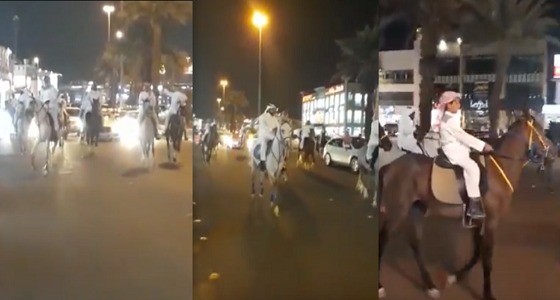 بالفيديو.. الخيول تزف عروسين بشوارع المدينة المنورة