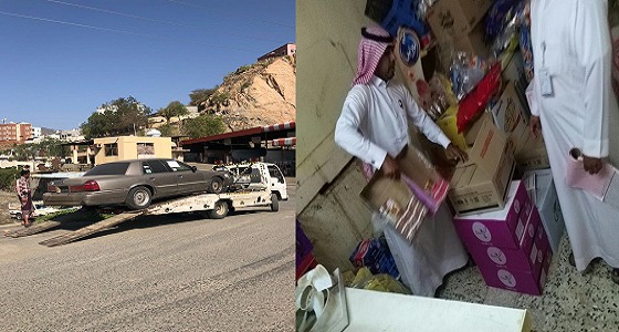 بالصور.. مصادرة أغذية وإزالة سيارات تالفة بجازان