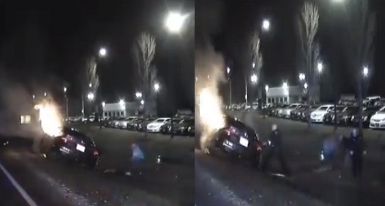 بالفيديو.. رجل شجاع ينقذ سائقا من حريق سيارته