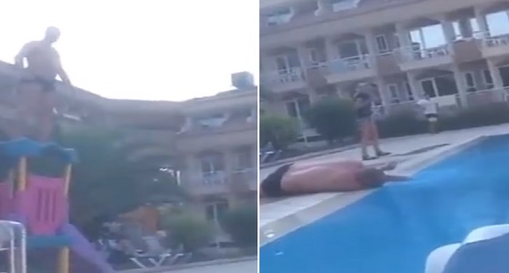بالفيديو.. سقوط مروع لرجل خلال استعراض مهاراته في السباحة