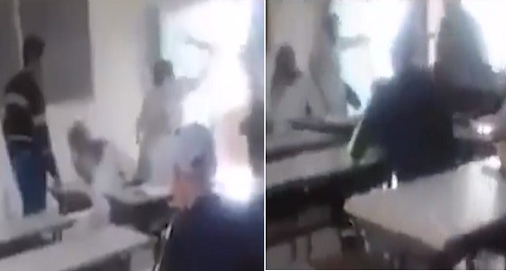 بالفيديو.. مشاجرة عنيفة بين طالب ومعلمته داخل الفصل