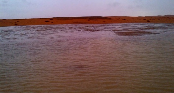 بالفيديو والصور.. أمطار غزيرة تحول الربع الخالي لبحيرات وسط الصحراء