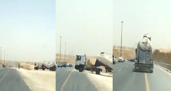 بالفيديو.. تهور قائد شاحنة بإحدى الطرق السريعة بالمملكة