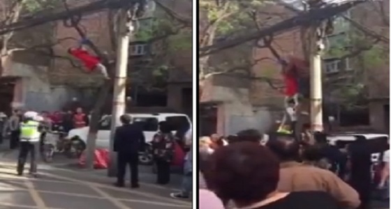 بالفيديو.. لحظة إنقاذ فتاة حاولت شنق نفسها أعلى شجرة