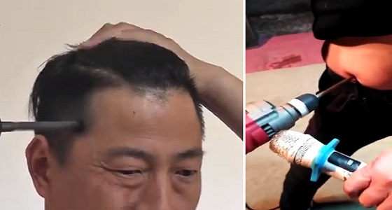 فيديو مرعب للاعب أكروبات يستخدم شنيور على بطنه ورأسه