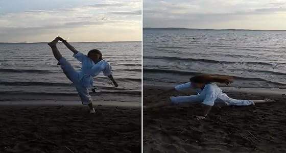 بالفيديو.. نهاية مروعة لفتاة تمارس تمارين رياضية على الشاطئ
