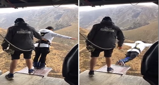 بالفيديو.. مدرب يدفع سيدة للقفز من ارتفاع شاهق بطريقة مروعة
