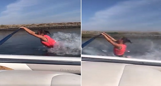 بالفيديو.. سقوط مروع لفتاة أثناء تزلجها على المياه