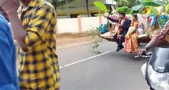 فيديو مذهل لزفة عروسين على لودر